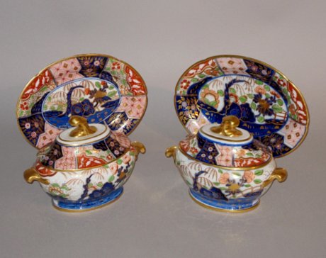 Pair Coalport Tureens, Covers & Stands, circa 1820. - Click to enlarge and for full details.