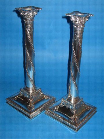 A Pair of George III Corinthian Column Candlesticks, circa 1780. - Click to enlarge and for full details.
