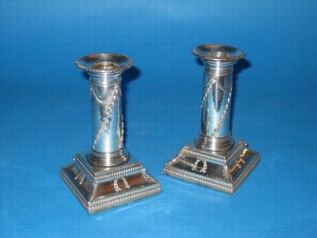 A Pair of George III Dwarf Candlesticks, circa 1780. - Click to enlarge and for full details.