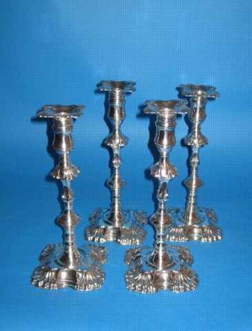 A Good Early set of four George III Candlesticks by Henry Tudor & Co., circa 1765. - Click to enlarge and for full details.