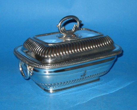 A Late George III Old Sheffield Plate Silver Sauce Tureen & Cover, circa 1820. - Click to enlarge and for full details.