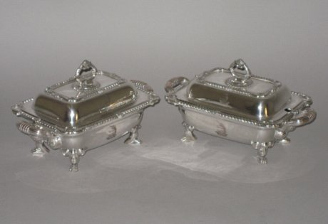 Pair George III Old Sheffield Plate Silver Sauce Tureens & Covers, circa 1815 - Click to enlarge and for full details.