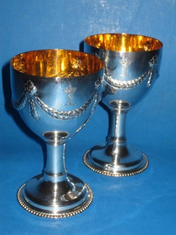 Pair George III Old Sheffield Plate Silver Goblets. Circa 1790. - Click to enlarge and for full details.