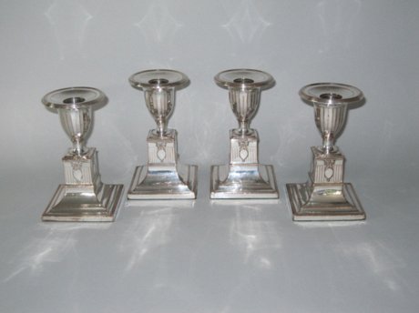 Set of four Old Sheffield Plate Silver Dwarf Candlesticks. Circa 1785. - Click to enlarge and for full details.