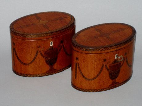 PAIR SATINWOOD & INLAID TEA CADDIES. CIRCA 1785 - Click to enlarge and for full details.
