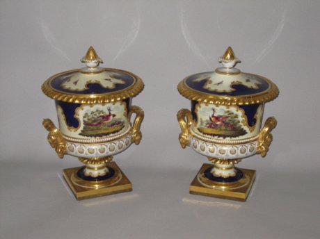PAIR FLIGHT BARR & BARR URNS & COVERS. CIRCA 1815-20 - Click to enlarge and for full details.