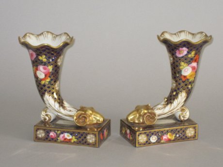 RARE PAIR RIDGEWAY PORCELAIN CORNUCOPIA. CIRCA 1815. - Click to enlarge and for full details.