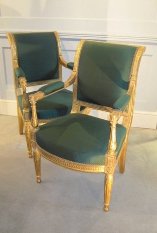 Pair of Early 19th Century French Gilt Fauteuil Armchairs. - Click to enlarge and for full details.