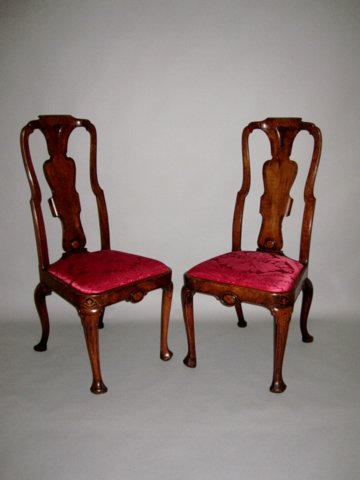 PAIR QUEEN ANNE PERIOD WALNUT CHAIRS, CIRCA 1710 - Click to enlarge and for full details.