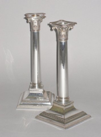 PAIR OLD SHEFFIELD PLATE SILVER CANDLESTICKS. CIRCA 1790 - Click to enlarge and for full details.