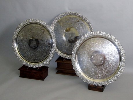 SUITE OF THREE OLD SHEFFIELD PLATE SALVERS - Click to enlarge and for full details.