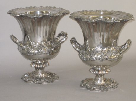 PAIR OLD SHEFFIELD PLATE SILVER WINE COOLERS, CIRCA 1835 - Click to enlarge and for full details.