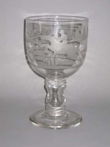EARLY 19TH CENTURY ENGRAVED GLASS GOBLET - Click to enlarge and for full details.