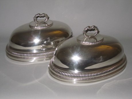 PAIR OLD SHEFFIELD PLATE SILVER DISH COVERS. CIRCA 1810 - Click to enlarge and for full details.