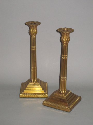 RARE PAIR OF MERCURIAL GILDED OLD SHEFFIELD PLATE CANDLESTICKS. BY JOHN HOYLAND & CO. CIRCA 1770 - Click to enlarge and for full details.