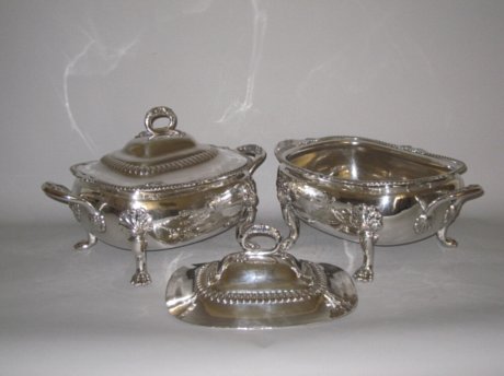 PAIR OLD SHEFFIELD PLATE SILVER VEGETABLE TUREENS. CIRCA 1820 - Click to enlarge and for full details.