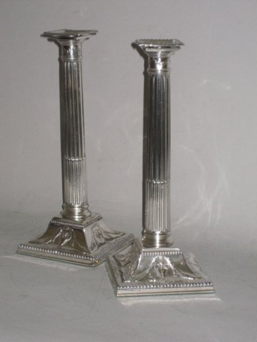 PAIR SMALL OLD SHEFFIELD PLATE SILVER CANDLESTICKS. CIRCA 1780 - Click to enlarge and for full details.
