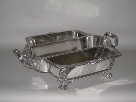 A RARE OLD SHEFFIELD PLATE KNIFE FORK AND SPOON TRAY. - Click to enlarge and for full details.