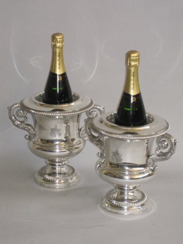 PAIR OLD SHEFFIELD PLATE SILVER WINE COOLERS. CIRCA 1820. - Click to enlarge and for full details.
