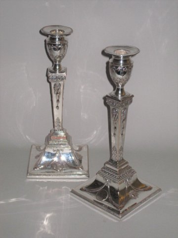 RARE PAIR OLD SHEFFIELD PLATE SILVER CANDLESTICKS, CIRCA 1775 - Click to enlarge and for full details.