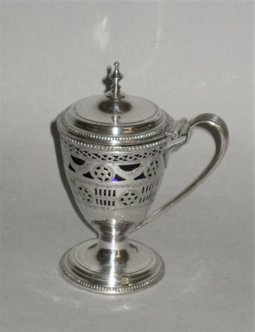 OLD SHEFFIELD PLATE SILVER MUSTARD POT, CIRCA 1775 - Click to enlarge and for full details.