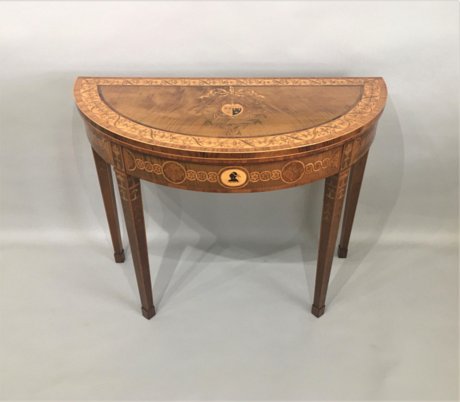 A GEORGE III SYCAMORE, TULIPWOOD, ROSEWOOD AND MARQUETRY CARD TABLE CIRCA 1780-90. IN THE MANNER OF MAYHEW & INCE. - Click to enlarge and for full details.