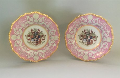 ​A VERY FINE PAIR OF FLIGHT BARR & BARR WORCESTER ARMORIAL DESSERT PLATES. Bearing the arms of the Gresley Family - Click to enlarge and for full details.