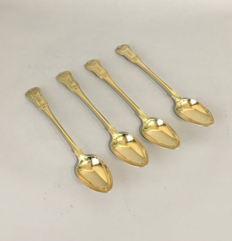 ​A FINE & RARE SET OF FOUR SILVER GILT STUFFING SPOONS. WILLIAM ELEY & WILLIAM FEARN. LONDON 1806 - Click to enlarge and for full details.