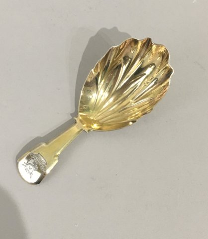 ​A  SILVERGILT CADDY SPOON, JOHN SANDERS, LONDON 1810 - Click to enlarge and for full details.
