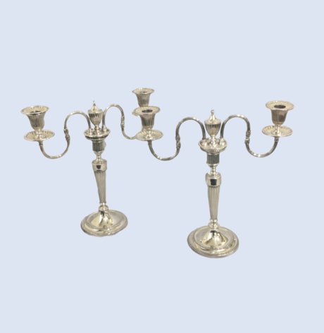 ​A VERY ELEGANT PAIR OF LATE 18TH CENTURY ADAM PERIOD OLD SHEFFIELD PLATE SILVER CANDELABRA, CIRCA 1790. - Click to enlarge and for full details.