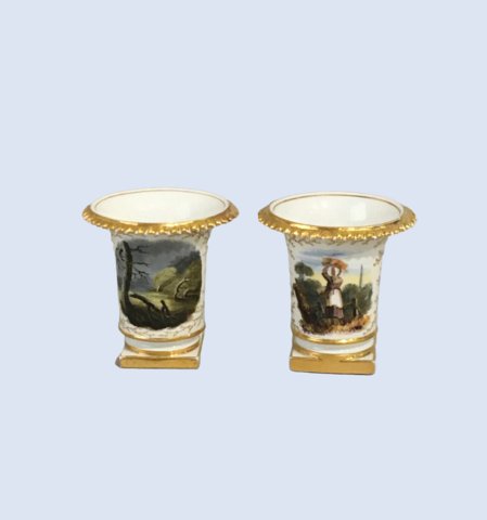 A RARE PAIR OF MINIATURE FLIGHT BARR & BARR WORCESTER VASES, CIRCA 1815. ​ - Click to enlarge and for full details.