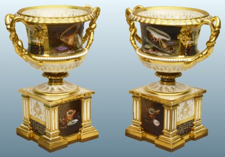 ​IMPORTANT PAIR OF FLIGHT BARR & BARR WORCESTER VASES ON PLINTHS In the Manner of Thomas Baxter circa 1804-13.  - Click to enlarge and for full details.