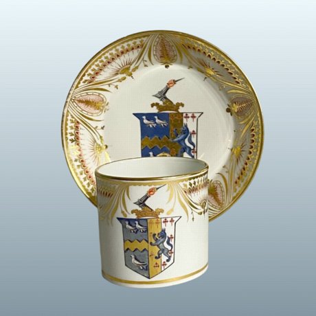 Barr Worcester armorial can & saucer - Click to enlarge and for full details.