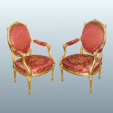 ​A Fine Pair of Mid 19th Century Carved Giltwood Armchairs In the Manner of John Linnell. English, circa 1840 - Click to enlarge and for full details.