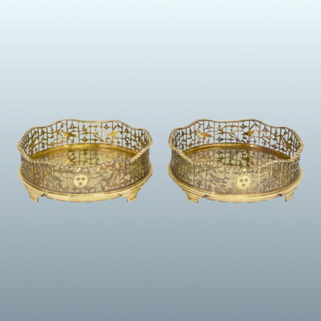 ​A Rare Pair of Large Silvergilt Wine Coasters, Or Baskets, By George Fox, London 1903. - Click to enlarge and for full details.
