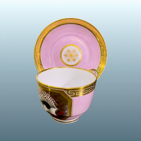 BARR, FLIGHT & BARR WORCESTER PORCELAIN PINK GROUND TEA CUP AND SAUCER CIRCA 1813 - Click to enlarge and for full details.