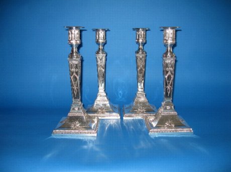 Set of four Old Sheffield Plate candlesticks - Click to enlarge and for full details.