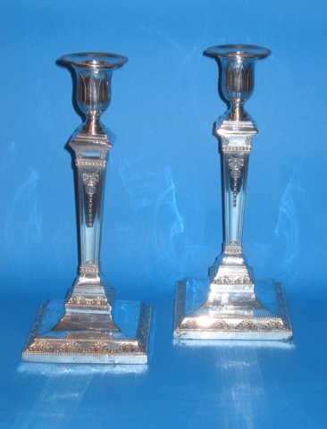 Pair of late 18th Century Old Sheffield Plate Candlesticks - Click to enlarge and for full details.