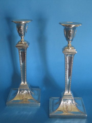 Pair of Flaxman influenced Georgian candlesticks - Click to enlarge and for full details.