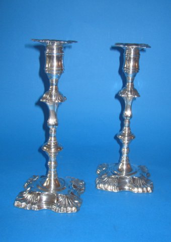 Rare Pair of Old Sheffield Silver Candlesticks by Henry Tudor, circa 1760. - Click to enlarge and for full details.
