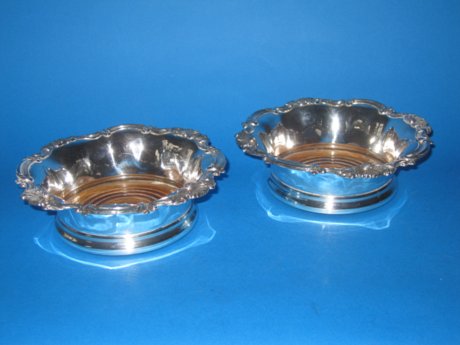 Pair of 19th Century Old Sheffield silver wine coasters - Click to enlarge and for full details.