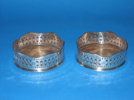 Pair Old Sheffield silver wine coasters, circa 1785 - Click to enlarge and for full details.