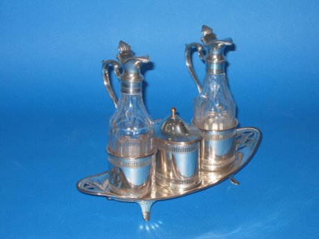 Rare late 18th Century Old Sheffield plate silver cruet stand, circa 1790 - Click to enlarge and for full details.