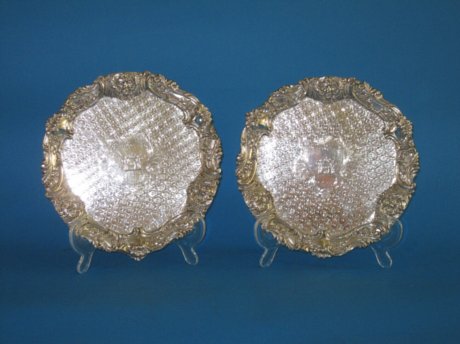 Fine pair of Regency Old Sheffield Plate Silver salvers, circa 1820 - Click to enlarge and for full details.