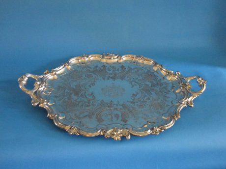 Oval Shaped Old Sheffield Plate Silver Tea Tray, 1830 - Click to enlarge and for full details.