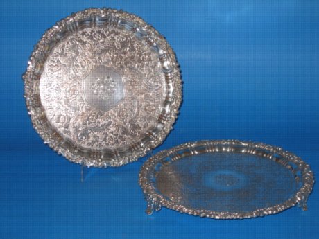 Pair small Old Sheffield Plate silver Salvers, circa 1825 - Click to enlarge and for full details.