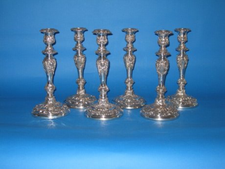 A rare set of six Regency Old Sheffield Plate Silver Candlesticks, circa 1825 - Click to enlarge and for full details.