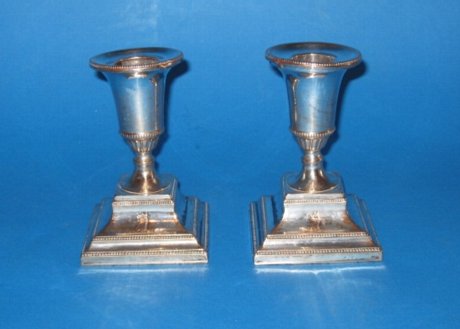 Pair of dwarf candlesticks, circa 1780 - Click to enlarge and for full details.