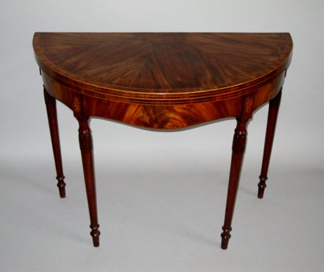 GEORGE III MAHOGANY DEMI LUNE CARD TABLE. CIRCA 1790. - Click to enlarge and for full details.