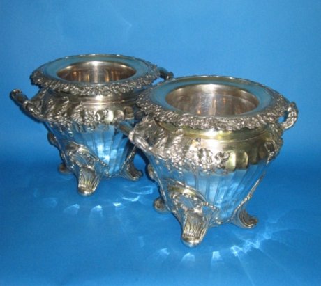 Fine pair of Old Sheffield Plate silver Wine Coolers, Georgian, circa 1825. - Click to enlarge and for full details.